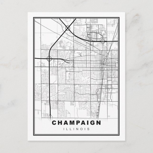Karta över Urbana-Champaign Vykort (Framsida)