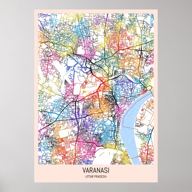 Karta över Varanasi Uttar Pradesh stad Poster (Framsidan)