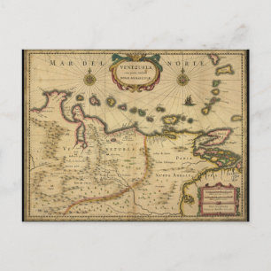 Karta över Venezuela av Hendrik Hondius (1630) Vykort