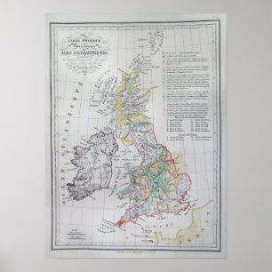 Karta på Brittiska öarna, England, Wales, Skottlan Poster
