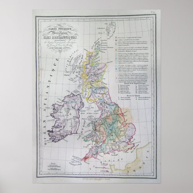 Karta på Brittiska öarna, England, Wales, Skottlan Poster (Framsidan)