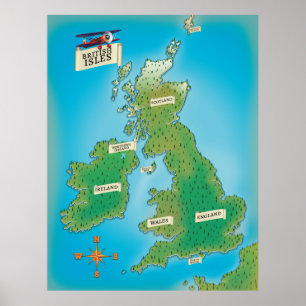Karta på Brittiska öarna Poster