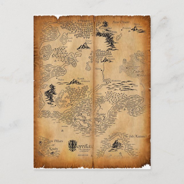 Karta på den bortglömda kontinenten vykort (Framsida)