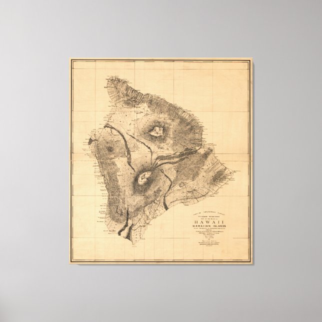Karta på Hawaii, Hawaiianska öarna (1886) Canvastryck (Framsida)