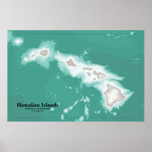Karta på Hawaiianska öarna Poster