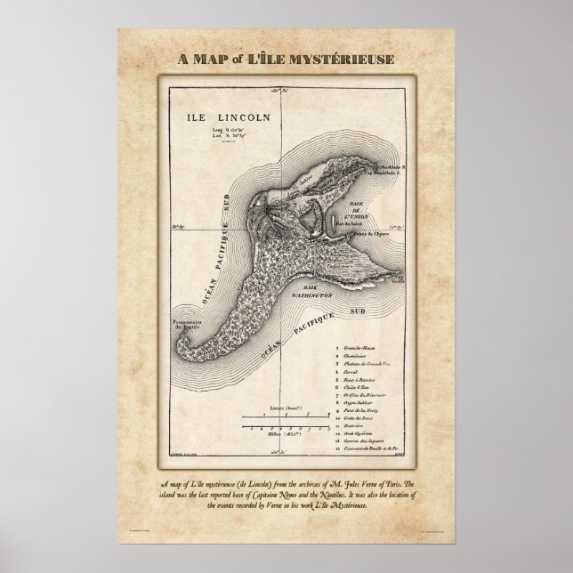 Karta på Jules Mernes Mysterious Island Poster (Framsidan)