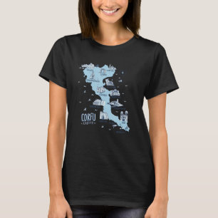 Karta på ön Korfu Grekland T Shirt