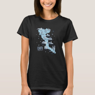 Karta på ön Korfu Grekland T Shirt