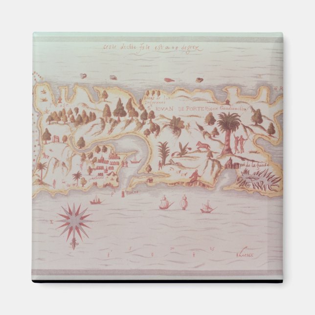 Karta på ön Puerto Rico, 1599 Magnet (Framsidan)