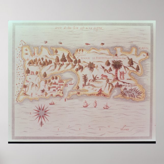 Karta på ön Puerto Rico, 1599 Poster (Framsidan)