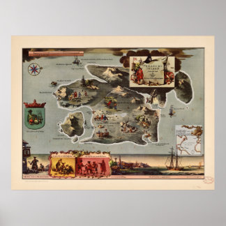 Karta på ön Treasure av Robert Louis Stevenson Poster