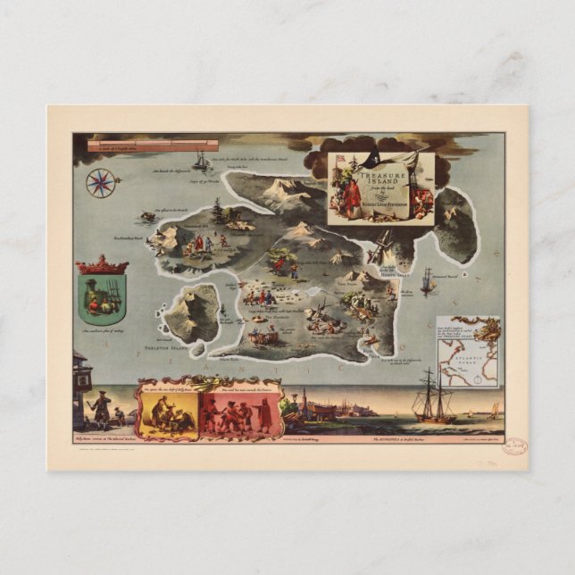Karta på ön Treasure av Robert Louis Stevenson Vykort (Framsida)