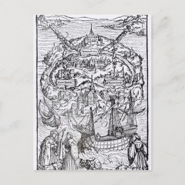 Karta på Utopiska ön Bok frontispiece Vykort (Framsida)