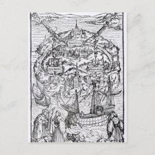 Karta på Utopiska ön Bok frontispiece Vykort