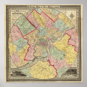 Karta runt om staden av Philadelphia Poster