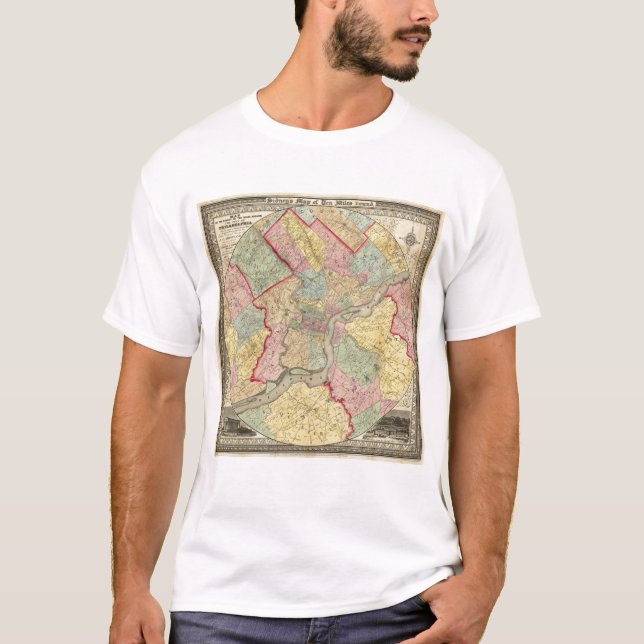 Karta runt om staden av Philadelphia T-shirt (Framsida)