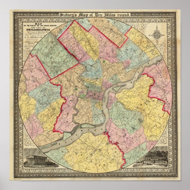 Karta runt staden Philadelphia Poster (Framsidan)