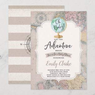 Karta Shower för babyskor i Äventyr börjar med Inbjudningar
