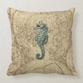 Karta Sjöliv Grönt Seahorse Illustration Coastal Kudde