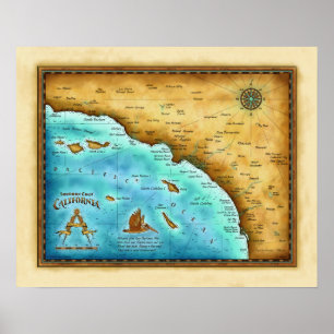 Karta So. Cal Blue vatten Poster