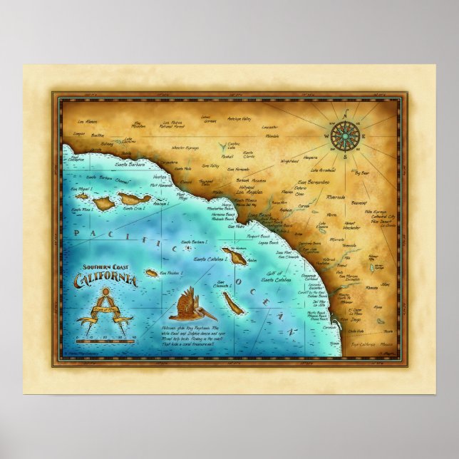 Karta So. Cal Blue vatten Poster (Framsidan)