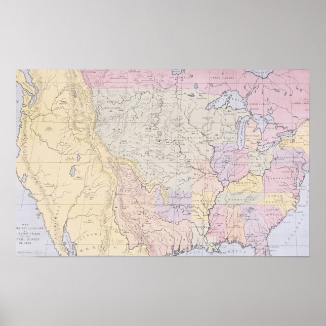 Karta som visar lokalerna i de indiska stammarna poster (Framsidan)