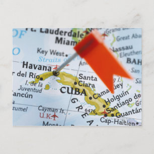Karta-stift placerad i Havanna, Kuba på karta, när Vykort