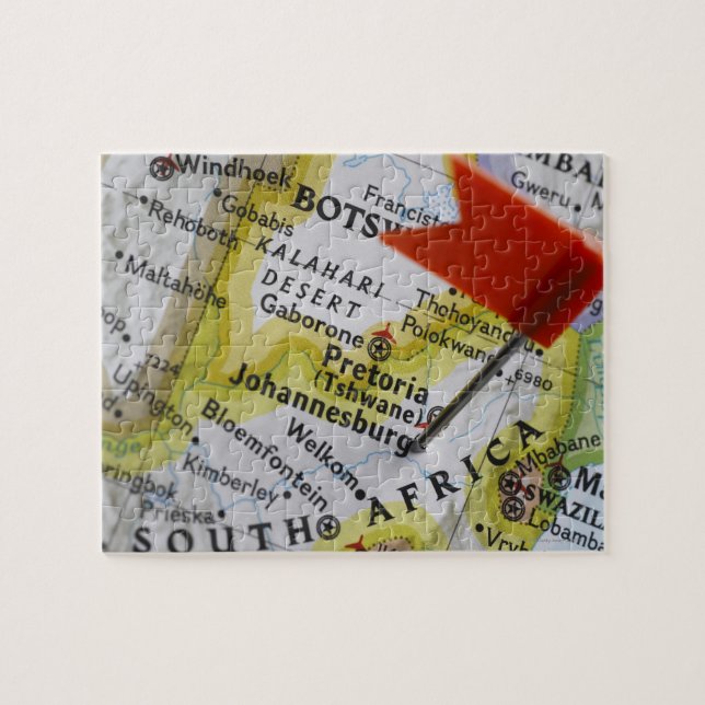 Karta-stift placerad i Johannesburg, södra Afrikan Pussel (Horisontell)