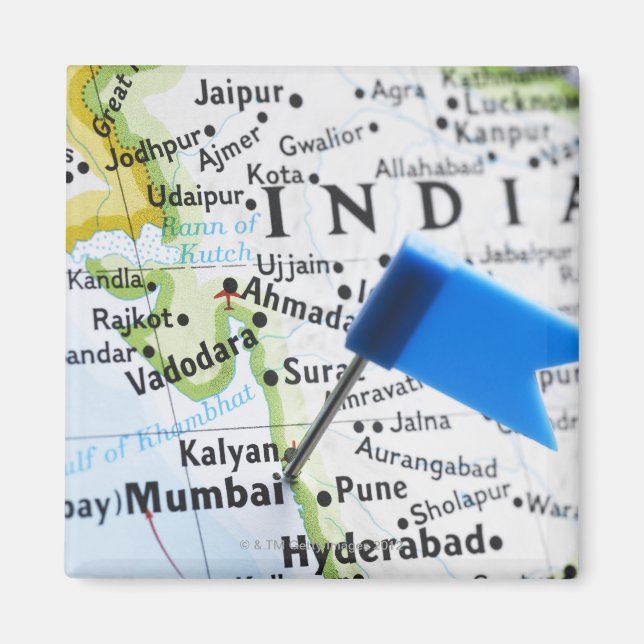 Karta-stift placerad i Mumbai, Indien på karta, nä Magnet (Framsidan)