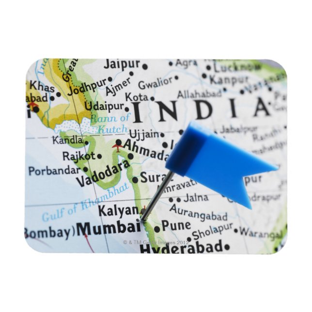 Karta-stift placerad i Mumbai, Indien på karta, nä Magnet (Horisontell)
