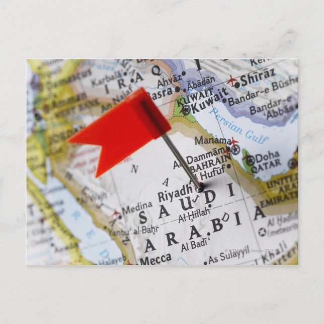 Karta-stift placerad i Riyadh, Saudiarabien på kar Vykort (Framsida)