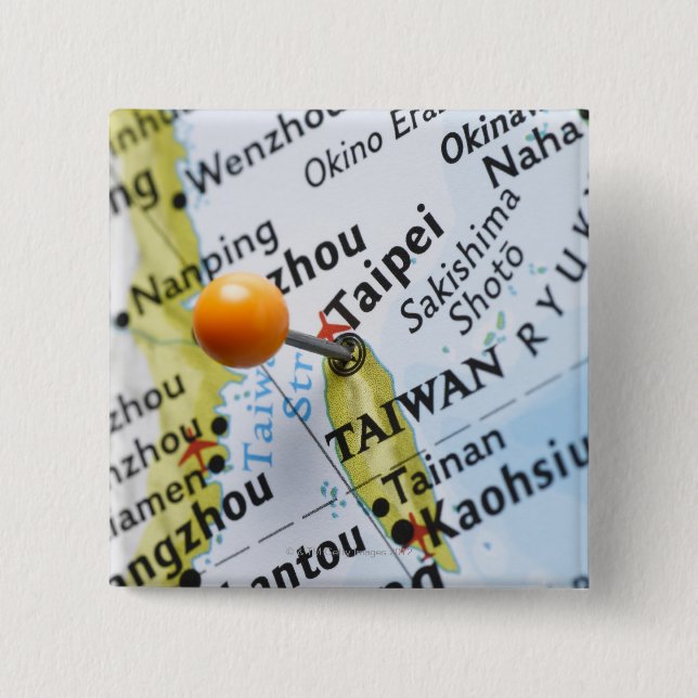Karta-stift placerad i Taipei, Taiwan på karta, Knapp (Framsida)