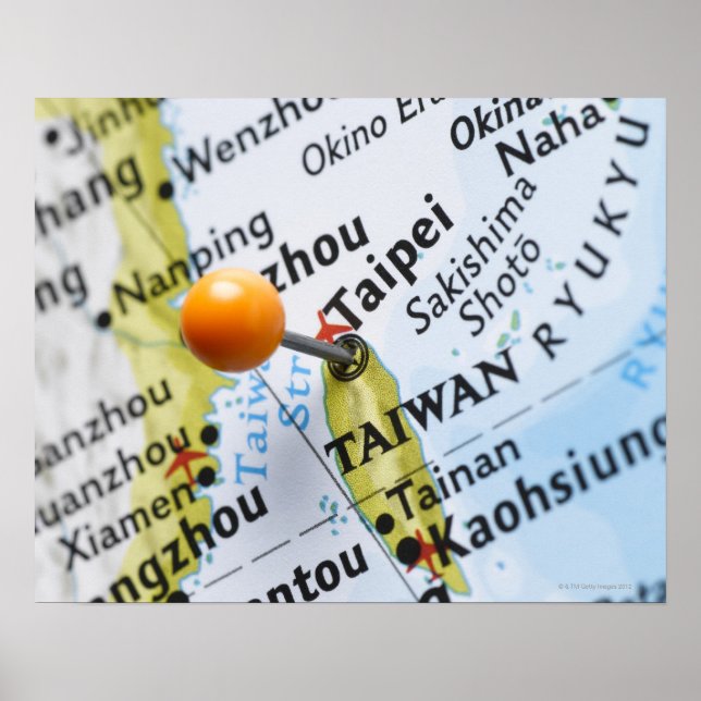 Karta-stift placerad i Taipei, Taiwan på karta, Poster (Framsidan)