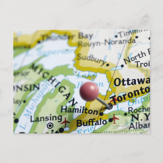 Karta-stift placerad på Toronto, Kanada på karta, Vykort (Framsida)