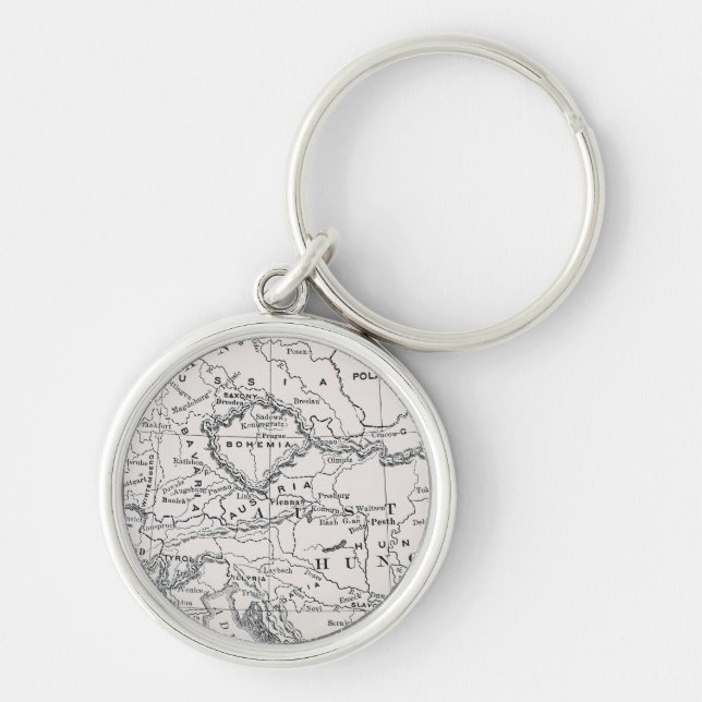 KARTA: TYSKLAND OCH ÖSTERRIKE RUND SILVERFÄRGAD NYCKELRING (Framsidan)