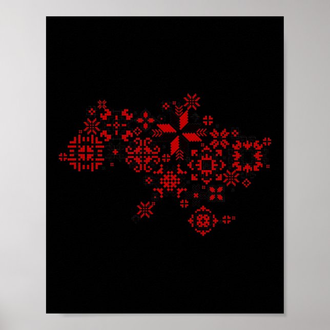 Karta Ukraina - Trådbroderi - Ukrainsk broderi Poster (Framsidan)
