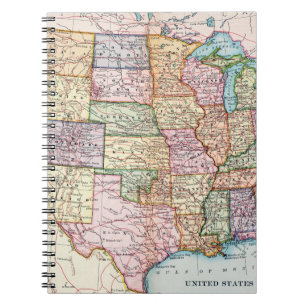 Karta: USA, 1905 Anteckningsbok Med Spiral