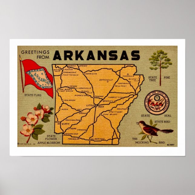 Karta-utskrift av gammalt Arkansas-vykort Poster (Framsidan)