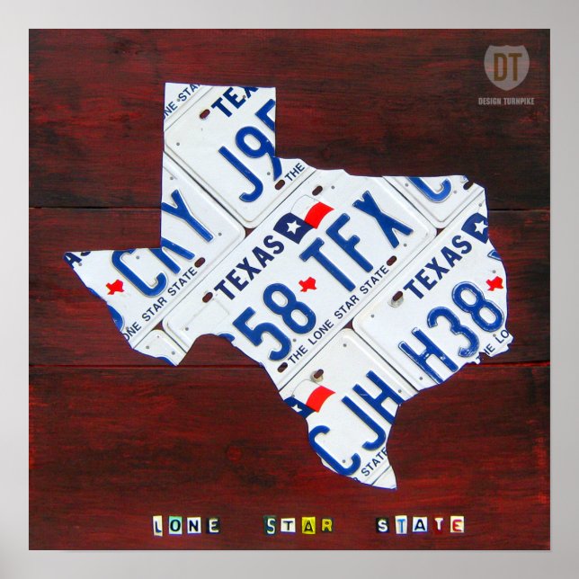 Karta-utskrift av Texas License Plate Poster (Framsidan)
