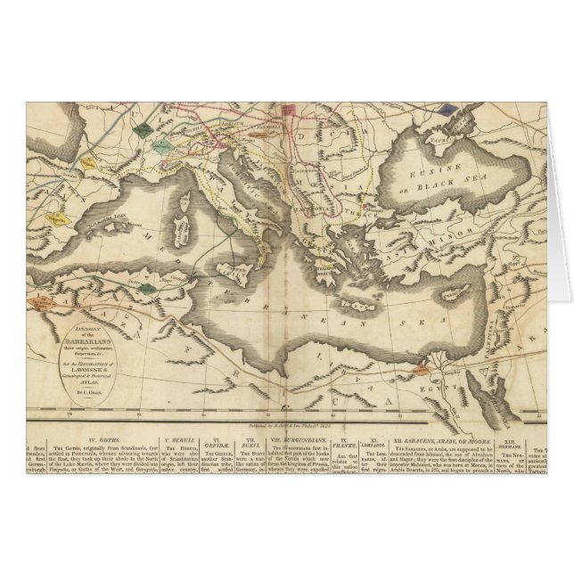 Karta vid Barbarianernas inkursioner Hälsningskort (Framsidan Horizontal)