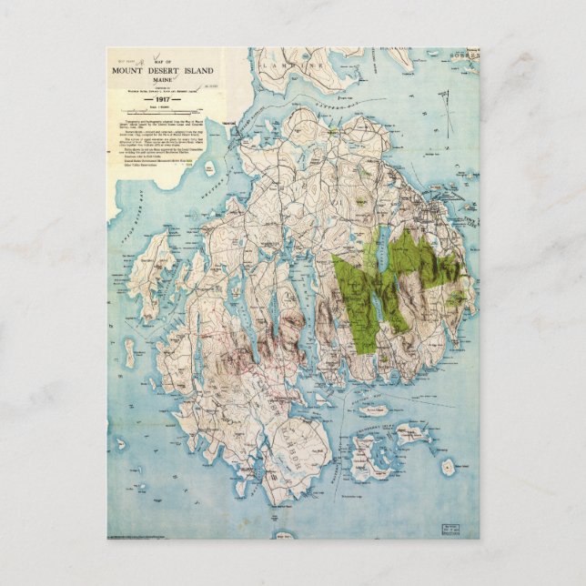 Karta vid berget Desert Island, Maine (1917) Vykort (Framsida)