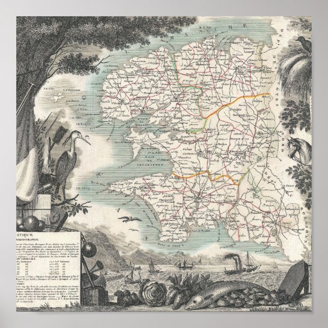 Karta vid Fransk Department of Finistere Poster (Framsidan)