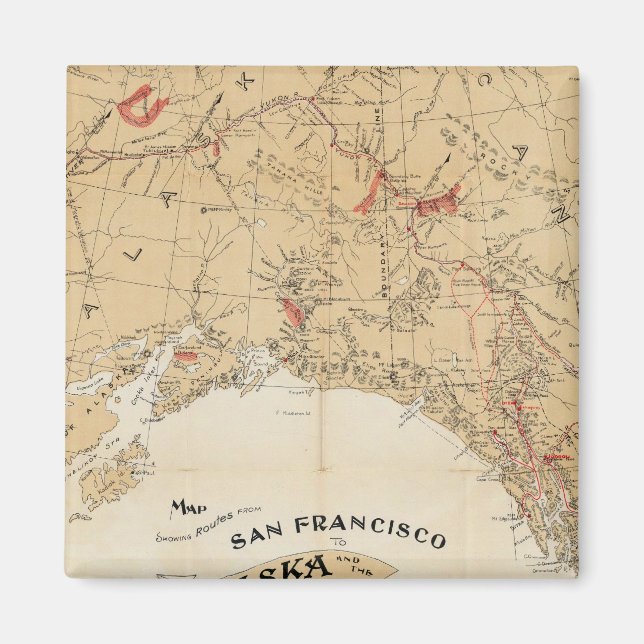 Karta visar rutter från San Francisco till Alaska Magnet (Framsidan)