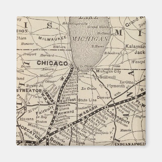 Karta Wabash-järnvägen Magnet (Framsidan)