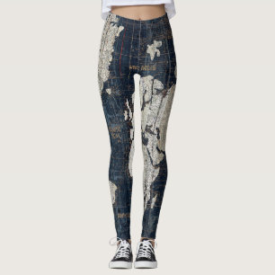 Kartablått för gammal värld leggings