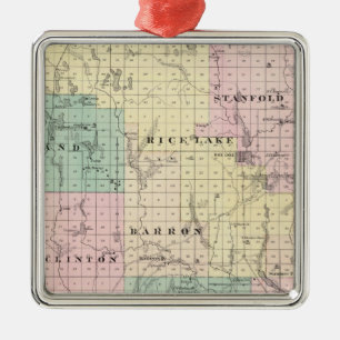 Kartan av Barron County, påstår av Wisconsin Julgransprydnad Metall