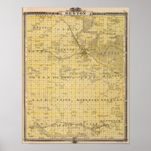 Kartan av Benton County, påstår av Iowa Poster