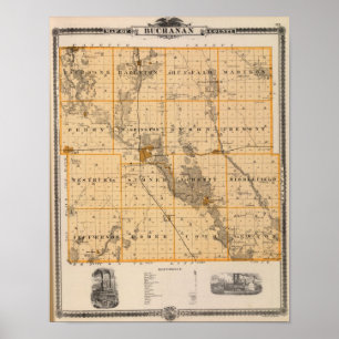 Kartan av Buchanan County, påstår av Iowa Poster