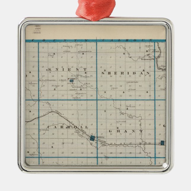 Kartan av Carroll County, påstår av Iowa Julgransprydnad Metall (Framsidan)