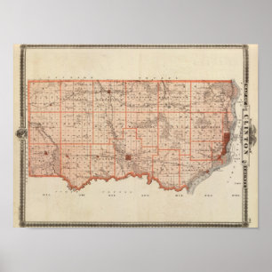 Kartan av Clinton County, påstår av Iowa Poster